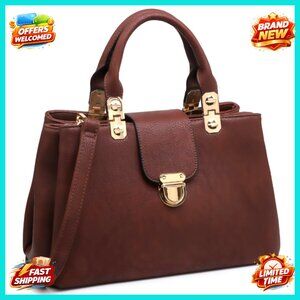 Medium Vegan Leather Satchel Tote Bag with Shoulder Strap & Compartments
